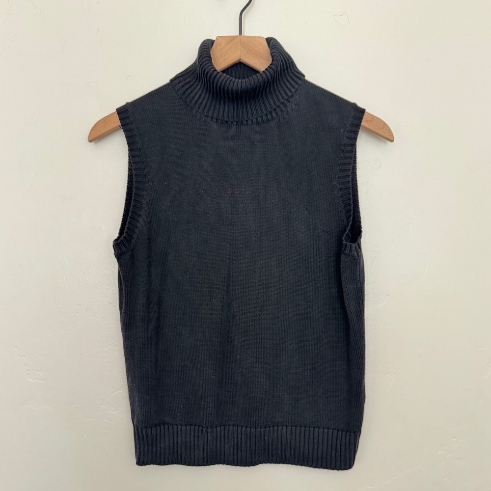 Lauren Ralph Lauren Black 100% Silk Turtleneck Sleeveless Sweater Vest 90s XL